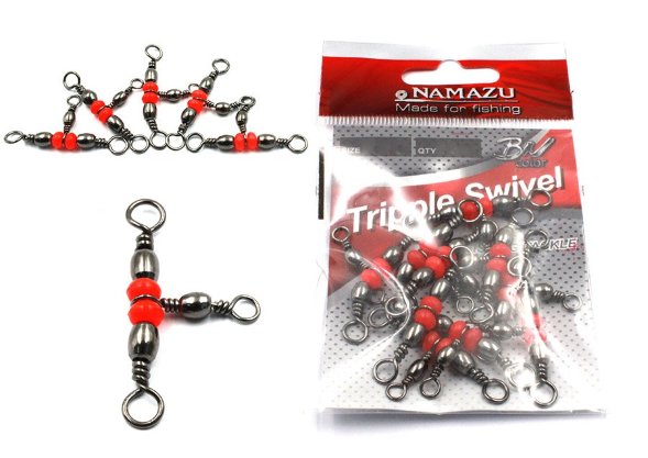 Вертлюг тройной Namazu TRIPPLE SWIVEL, латунь, цв. BN, р. 14 х 16, test-8 кг уп.10 шт