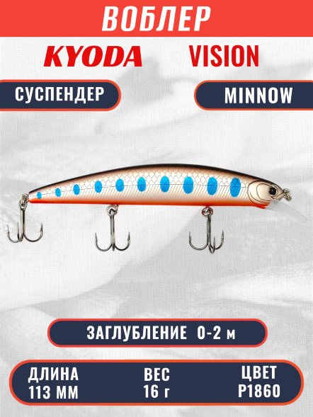 Воблер KYODA VISION MINNOW-113SP, длина 113 мм, вес 16  гр, цвет P1860 заглубление 0 - 2 м.