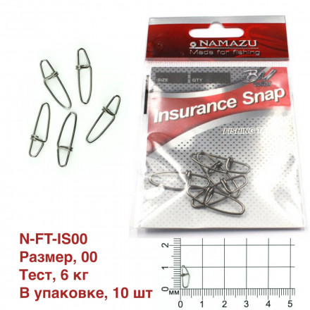 Карабин Namazu INSURANCE SNAP, цв. BN, р. 00, test-6 кг уп. 10 шт